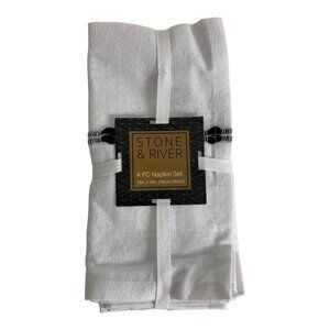 Stone & River 4 PC Napkin Set 18in x 18in White Black Stripes Cotton NEW